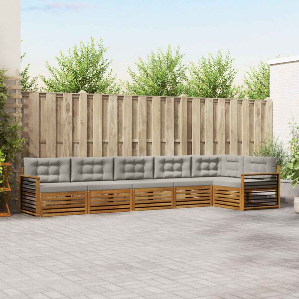 vidaXL Zestaw sof na zewnątrz z poduszką 6 pcs Naturalny i Jasny Szary