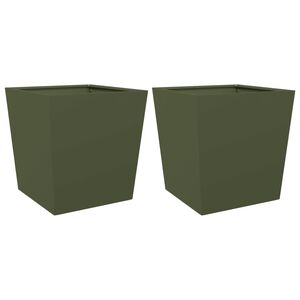 vidaXL Donice ogrodowe, 2 szt., oliwkowe, 50x50x50 cm, stal