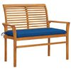 vidaXL Ławka ogrodowa z niebieską poduszką, 112 cm, drewno tekowe