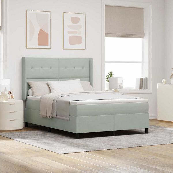 vidaXL Ł&oacute;żko sprężynowe Z zagł&oacute;wkiem Jasnoszary 160 x 200 cm Aksamit