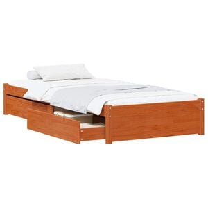 vidaXL Ramka ł&oacute;żka z szufladą 3 pcs Woskowy Brąz Drewno sosnowe