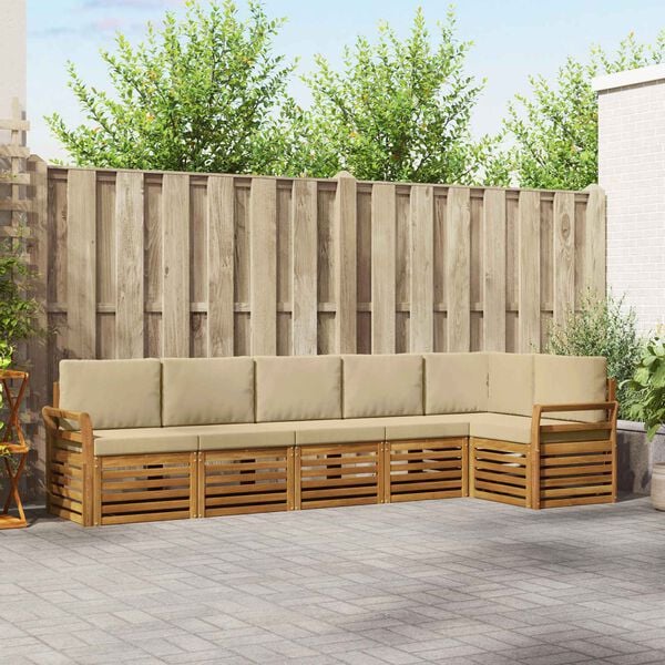 vidaXL Zestawy sof 6 pcs Naturalny i Beżowy Lite Drewno Akacji