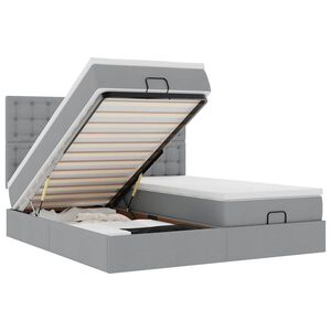 vidaXL Rama ł&oacute;żka otomana z materacami, szara, 160x200 cm, tkanina