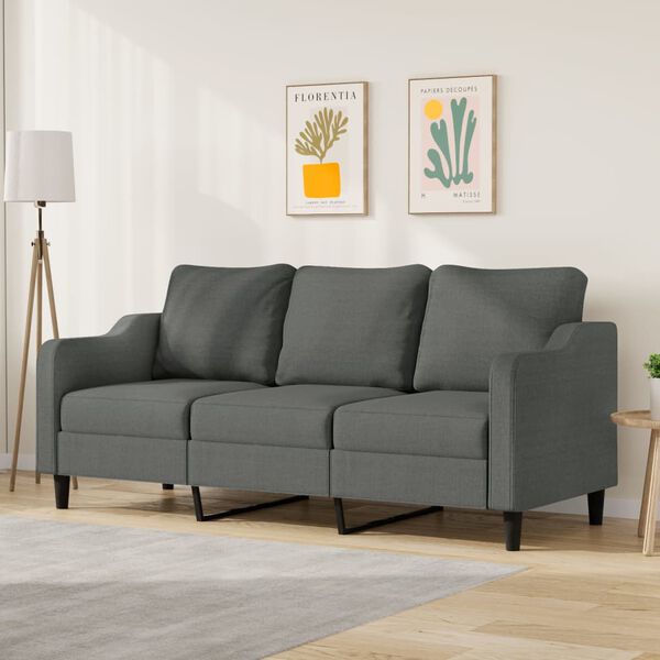 vidaXL Sofa 3-osobowa, ciemnoszara, 180 cm, tapicerowana tkaniną