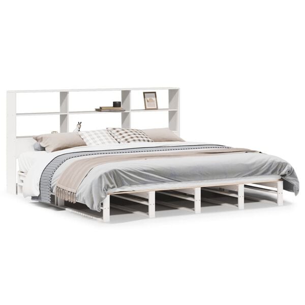 vidaXL Ł&oacute;żko z regałem, bez materaca, białe, 180x200 cm, lite drewno
