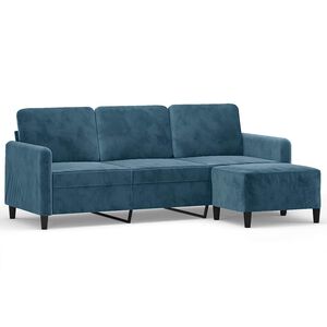 vidaXL 3-osobowa sofa z podn&oacute;żkiem, niebieska, 180 cm, aksamit