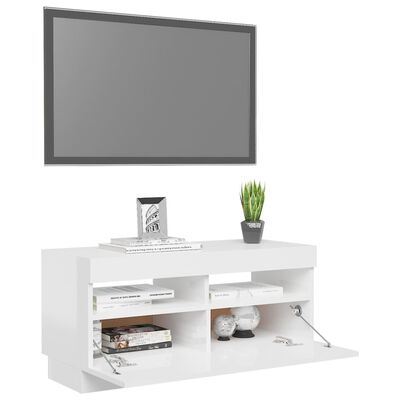 vidaXL Szafka pod TV z oświetleniem LED, biała z połyskiem, 80x35x40cm