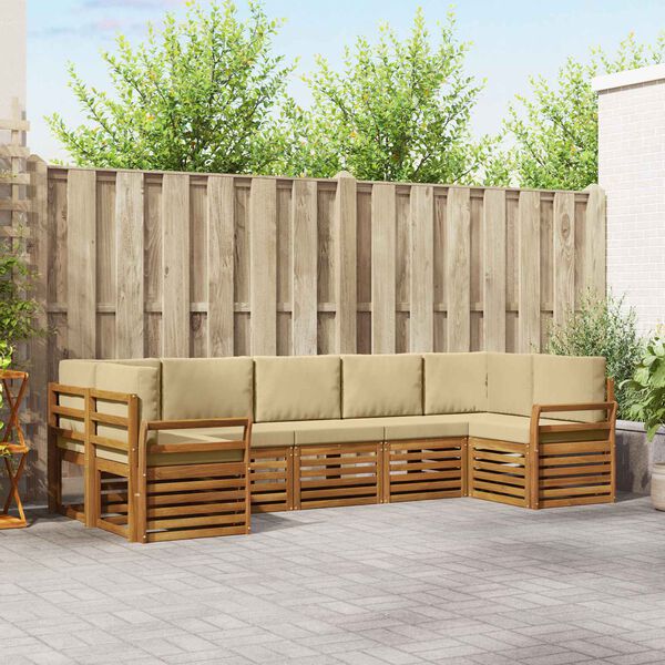 vidaXL Zestawy sof 7 pcs Naturalny i Beżowy Lite Drewno Akacji