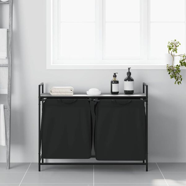 vidaXL Kosz na pranie 2 przegrody z półką, szary dąb sonoma