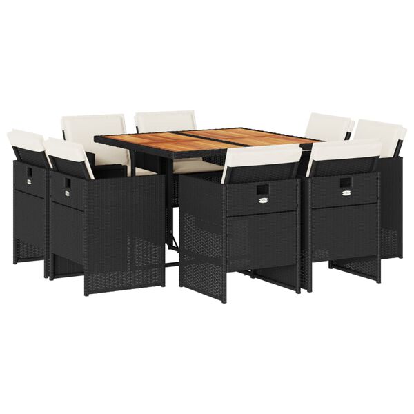 vidaXL 9-cz. zestaw mebli ogrodowych z poduszkami, czarny, rattan PE