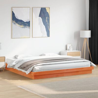 vidaXL Rama łóżka z LED, woskowy brąz, 180x200 cm, lite drewno sosnowe
