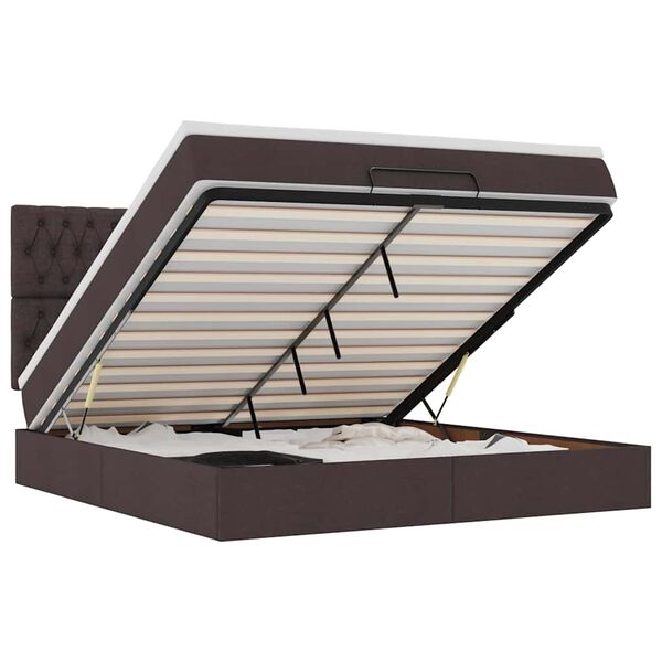 vidaXL Rama łóżka otomana z materacem, brązowa, 160x200 cm, tkanina