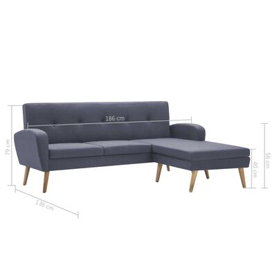 vidaXL Sofa z leżanką, obita tkaniną, 186 x 136 x 79 cm, jasnoszara