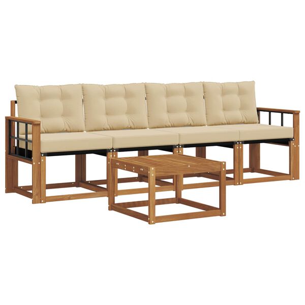 vidaXL Zestaw sof na zewnątrz z poduszką 5 pcs Naturalny i Beżowy