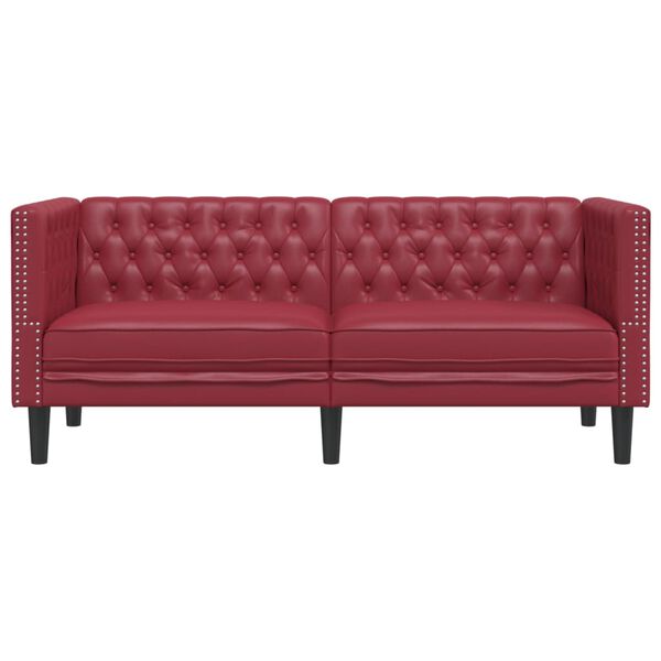 vidaXL Sofa Chesterfield, 2-os., bordowa, tapicerowana sztuczną skórą