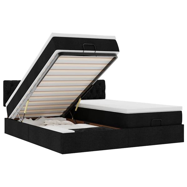 vidaXL Rama łóżka otomana z materacami, czarna, 180x200 cm, tkanina