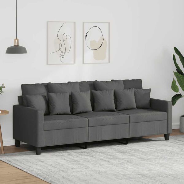 vidaXL Sofa 3-osobowa, ciemnoszara, 180 cm, tapicerowana tkaniną