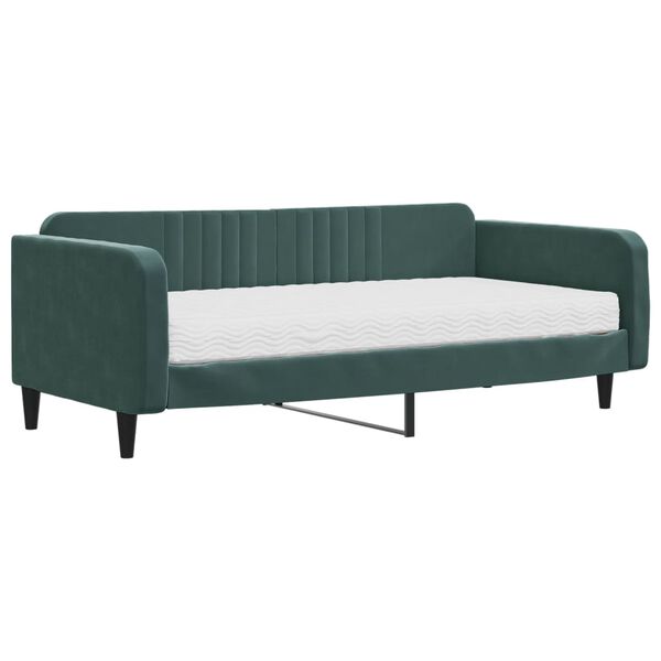 vidaXL Sofa z materacem do spania, ciemnozielona, 100x200 cm, aksamit
