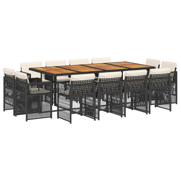 vidaXL 13-cz. zestaw mebli do ogrodu, poduszki, czarny, rattan PE