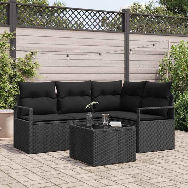 vidaXL Zestaw Sof 5 pcs Czarny polirattan