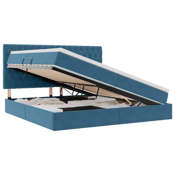 vidaXL Ł&oacute;żko z miejscem na przechowywanie i LED z LED Ciemnoniebieski