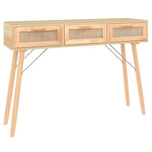 vidaXL Stolik konsolowy, brązowy, 105x30x75 cm, lita sosna i rattan