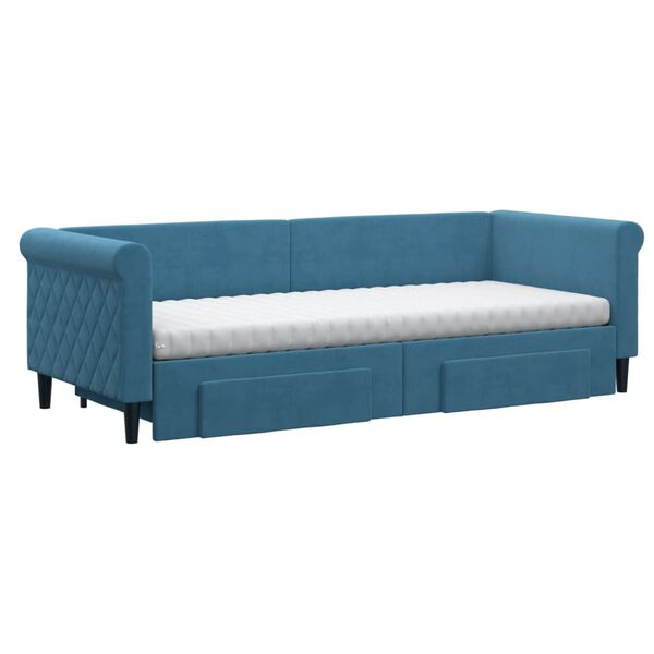 vidaXL Sofa rozsuwana z szufladami, niebieska, 80x200 cm, aksamit