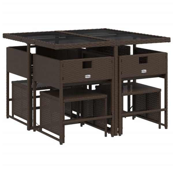 vidaXL 9-cz. zestaw mebli ogrodowych z poduszkami, brązowy, rattan PE