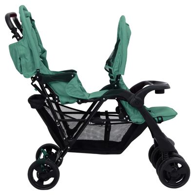 vidaXL Podwójny wózek spacerowy, zielony, stalowy