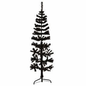 vidaXL Smukła choinka poł&oacute;wka ze stojakiem, sztuczna, czarna, 150 cm