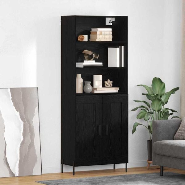 vidaXL Highboard Czarny dąb 69,5 x 34 x 180 cm Materiał drewnopochodny