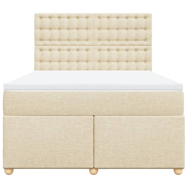 vidaXL Ł&oacute;żko kontynentalne z materacem, kremowe, tkanina, 160x200 cm