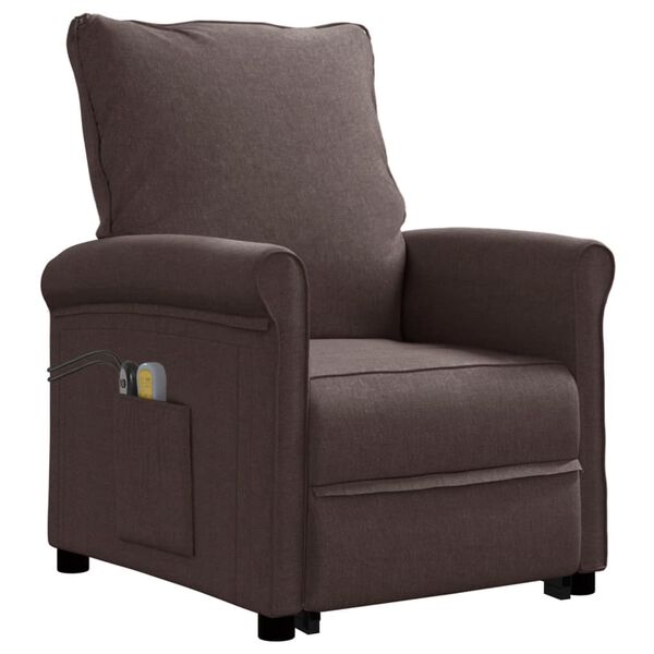 vidaXL Podnoszony fotel masujący, ciemnobrązowy, obity tkaniną