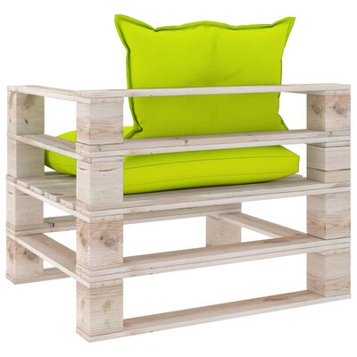 vidaXL Sofa ogrodowa z palet, jasnozielone poduszki, drewno sosnowe