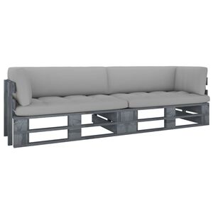 vidaXL Sofa 2-osobowa z palet, z poduszkami, szara, drewno sosnowe