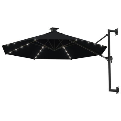 vidaXL Parasol ścienny z LED, na metalowym słupku, 300 cm, czarny