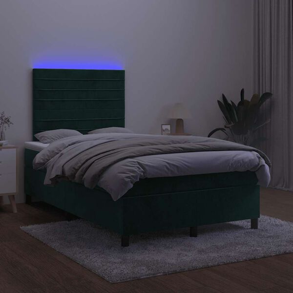 vidaXL Ł&oacute;żko kontynentalne z materacem i LED, ciemnozielone, 120x190cm
