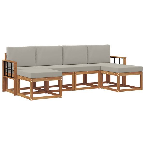 vidaXL Zestaw sof na zewnątrz z poduszką 6 pcs Naturalny i Jasny Szary