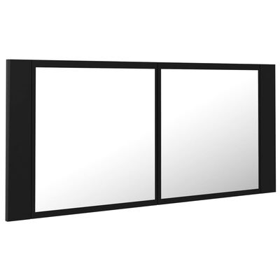 vidaXL Szafka łazienkowa z lustrem i LED, czarna, 100x12x45 cm, akryl