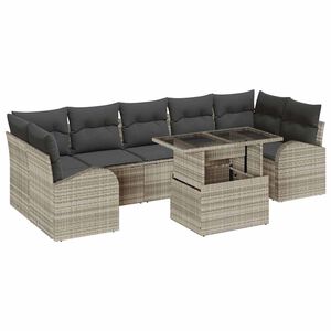 vidaXL Zestaw Sof na Ogr&oacute;d z poduszką 8 pcs Jasnoszary Rattan poli