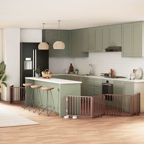 vidaXL Składana bramka dla psa, z drzwiami, 6 paneli, brązowa, 480 cm