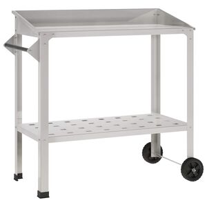 vidaXL St&oacute;ł do przesadzania na k&oacute;łkach 96 x 50 x 89 cm Stal nierdzewna