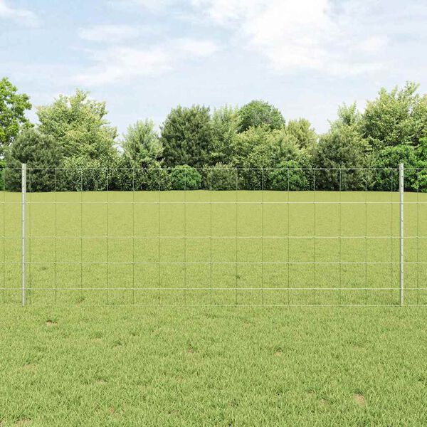 vidaXL Ogrodzenie z słupkiem Srebrny 0,8 x 25 m Stal