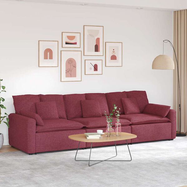 vidaXL Sofa modułowa z poduszkami, kolorze czerwonego wina