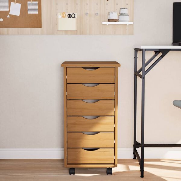 vidaXL Szafka na kółkach MOSS, z szufladami, miodowy brąz, sosna