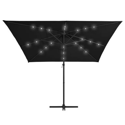vidaXL Parasol wiszący z LED i stalowym słupkiem, 250x250 cm, czarny
