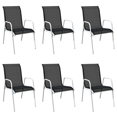 vidaXL Krzesła ogrodowe, sztaplowane, 6 szt., stal i Textilene, czarne