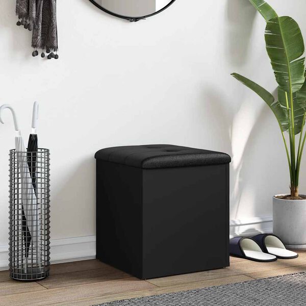 vidaXL Ławka ze schowkiem, czarna, 42x42x45cm, materiał drewnopochodny