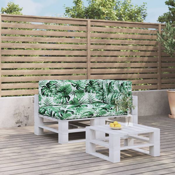 vidaXL Poduszki na palety, 3 szt., wz&oacute;r w liście, tkanina