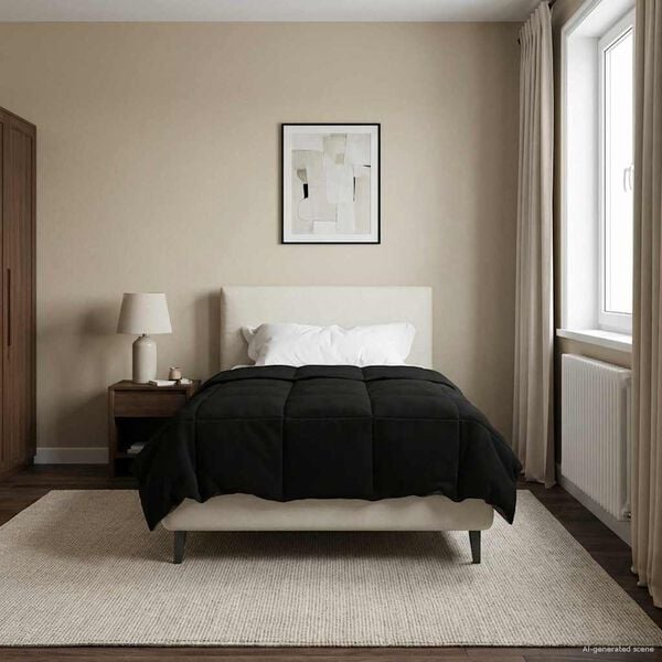 vidaXL Zimowa Kołdra Kwiłtowany Czarny 135 x 220 cm Mikrofibra